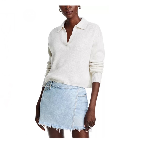 Luxurious 100% Cashmere Long Sleeve Polo Sweater By Aqua in Ash - Picture 2 of 7